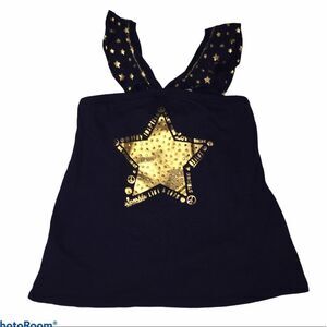 4/$20 Justice Navy & Gold Stars Tank Top Patriotic Sz 6 4th July Memorial Day